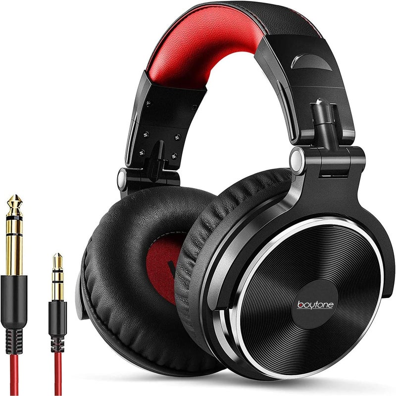 Boytone BT-10RD Wired Over Ear Headphones Studio Monitor & Mixing DJ Stereo Headsets with 50mm Drivers and 1/4 to 3.5mm Audio Jack, Foldable for Computer Audio Mixer, DJ Headphone - Image 1